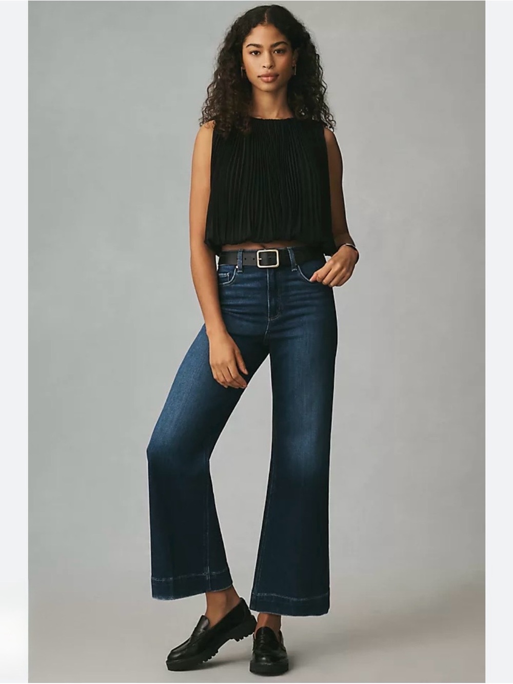 Paige The Anessa High Rise Cropped Wide Leg Jeans Dark Wash Size 27